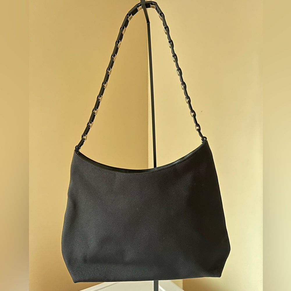 Salvatore Ferragamo Vara Chain Link Shoulder Bag Black Canvas